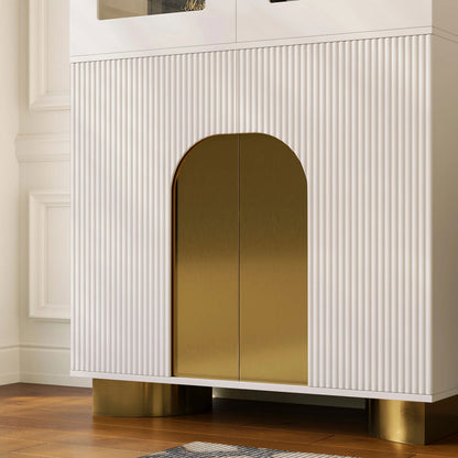 Artus Modern Off-White Storage Display Cabinet with Shelves & LED & Backboard - 