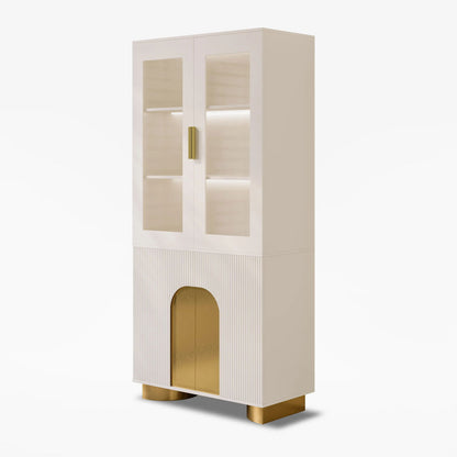 Artus Modern Off-White Storage Display Cabinet with Shelves & LED & Backboard - 