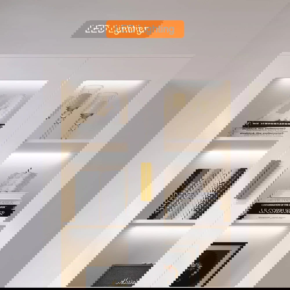 Artus Modern Off-White Storage Display Cabinet with Shelves & LED & Backboard - 