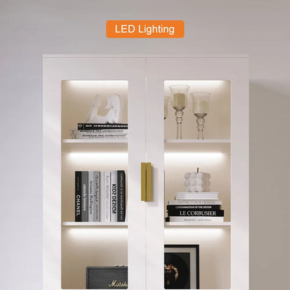 Artus Modern Off-White Storage Display Cabinet with Shelves & LED & Backboard - 