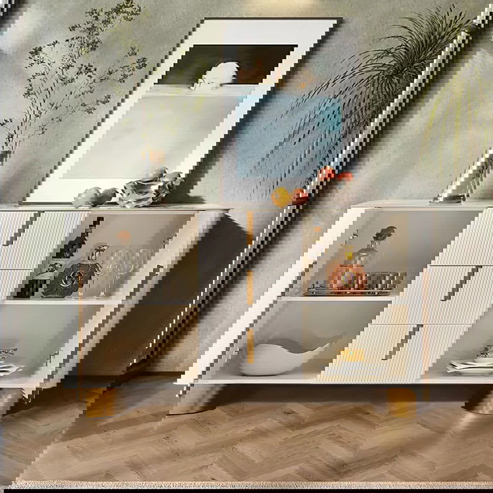 Artus Modern White 1500mm Sintered Stone Sideboard 3 Drawers Kitchen Buffet Table - 