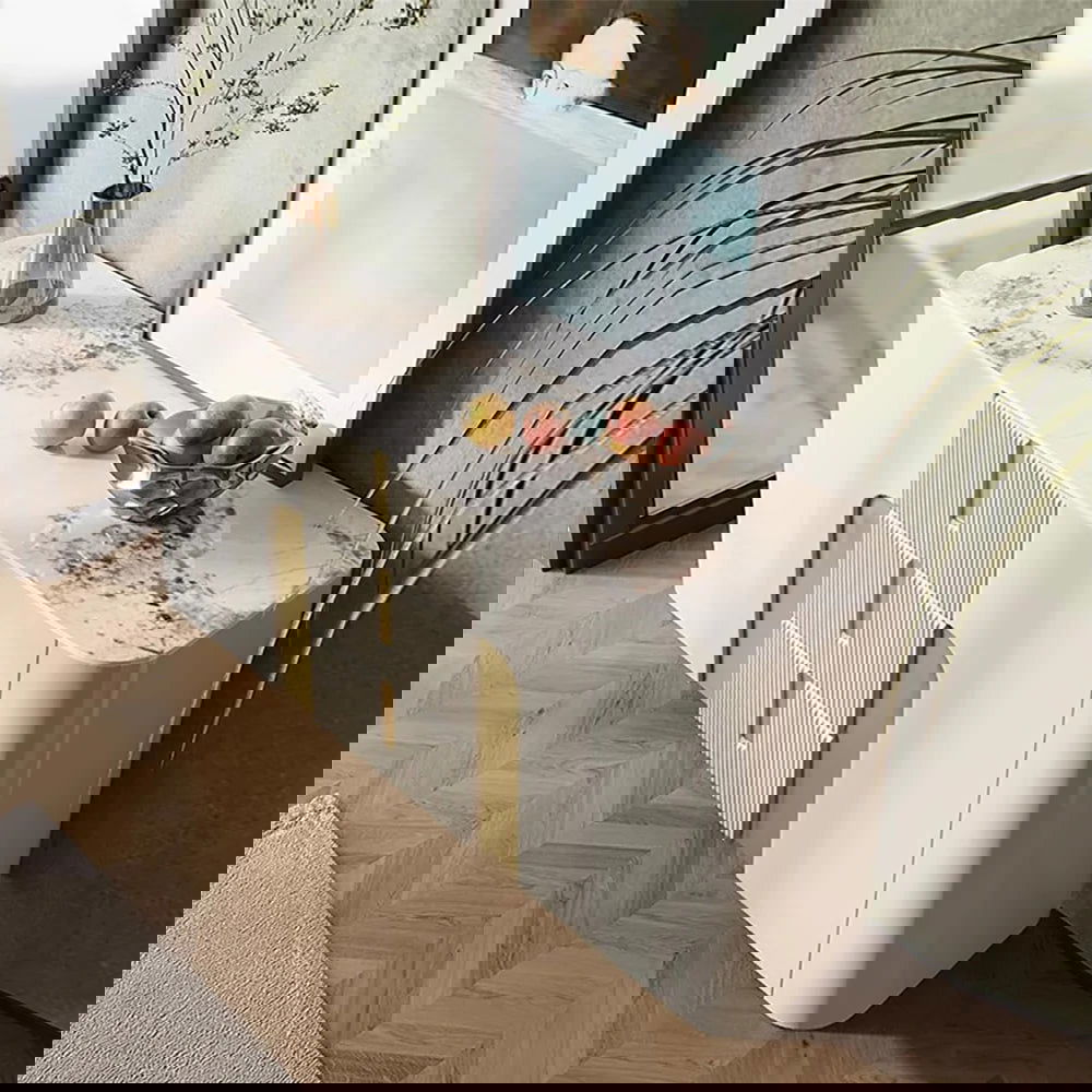 Artus Modern White 1500mm Sintered Stone Sideboard 3 Drawers Kitchen Buffet Table - 