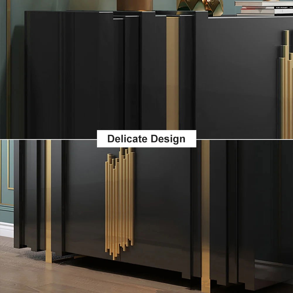 Aurea 1600mm Light Luxury Sideboard Black Rectangular Buffet 2 Doors 2 Shelves in Gold - 