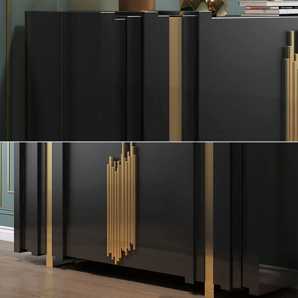 Aurea 1600mm Light Luxury Sideboard Black Rectangular Buffet 2 Doors 2 Shelves in Gold - 