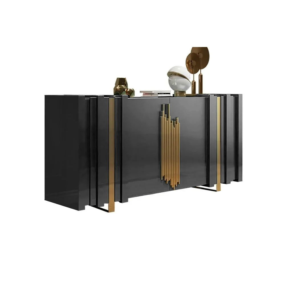Aurea 1600mm Light Luxury Sideboard Black Rectangular Buffet 2 Doors 2 Shelves in Gold - 