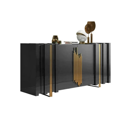 Aurea 1600mm Light Luxury Sideboard Black Rectangular Buffet 2 Doors 2 Shelves in Gold - 