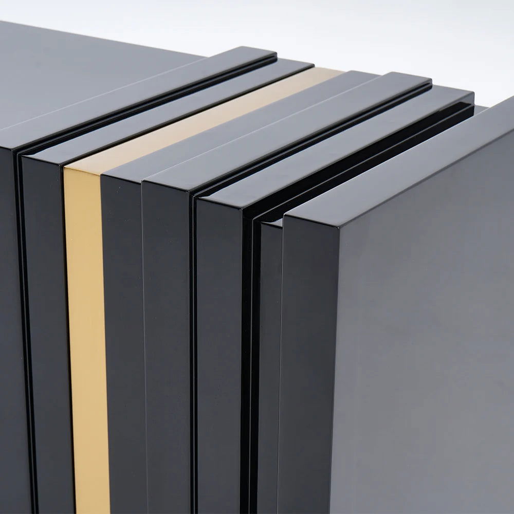 Aurea 1600mm Light Luxury Sideboard Black Rectangular Buffet 2 Doors 2 Shelves in Gold - 