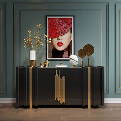 Aurea 1600mm Light Luxury Sideboard Black Rectangular Buffet 2 Doors 2 Shelves in Gold - 