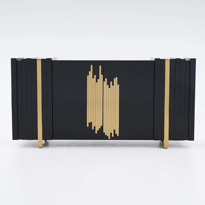 Aurea 1600mm Light Luxury Sideboard Black Rectangular Buffet 2 Doors 2 Shelves in Gold - 