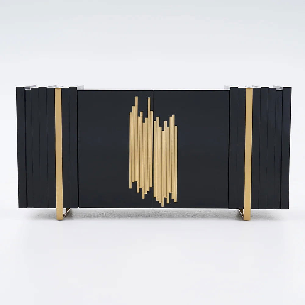 Aurea 1600mm Light Luxury Sideboard Black Rectangular Buffet 2 Doors 2 Shelves in Gold - 