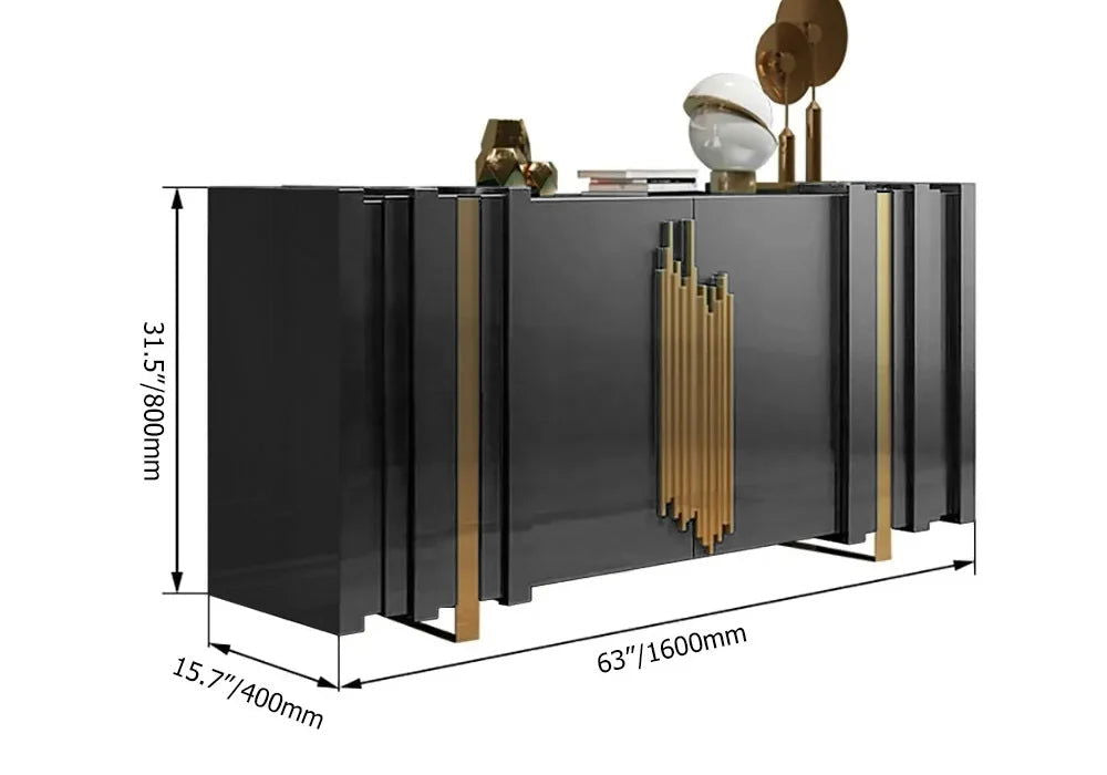 Aurea 1600mm Light Luxury Sideboard Black Rectangular Buffet 2 Doors 2 Shelves in Gold - 
