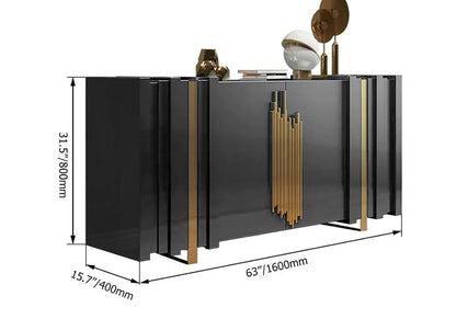 Aurea 1600mm Light Luxury Sideboard Black Rectangular Buffet 2 Doors 2 Shelves in Gold - 