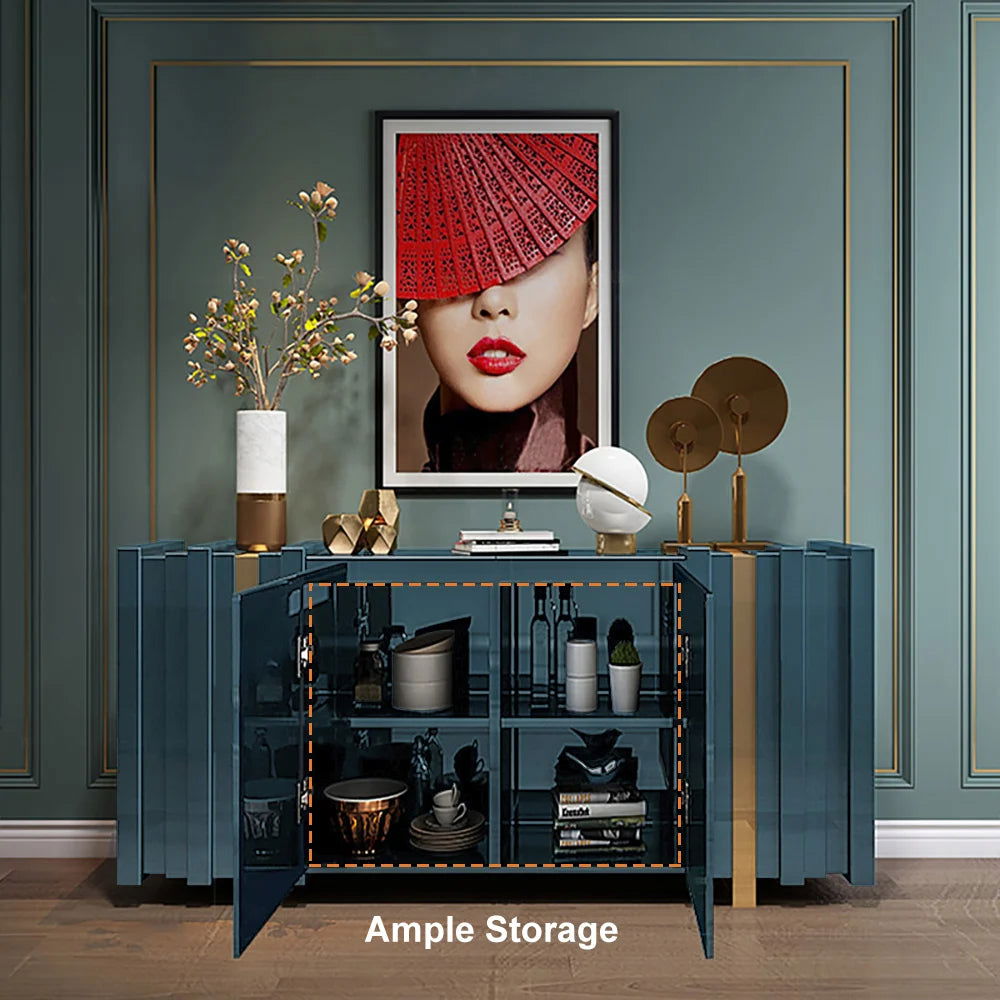 Aurea 1600mm Light Luxury Sideboard Green Rectangular Buffet 2 Doors 2 Shelves in Gold - 