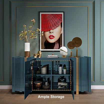 Aurea 1600mm Light Luxury Sideboard Green Rectangular Buffet 2 Doors 2 Shelves in Gold - 