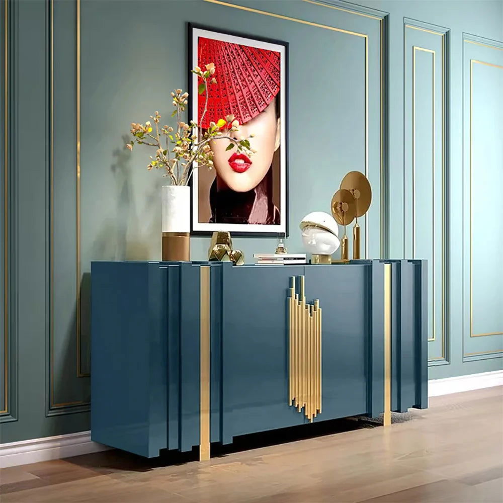 Aurea 1600mm Light Luxury Sideboard Green Rectangular Buffet 2 Doors 2 Shelves in Gold - 