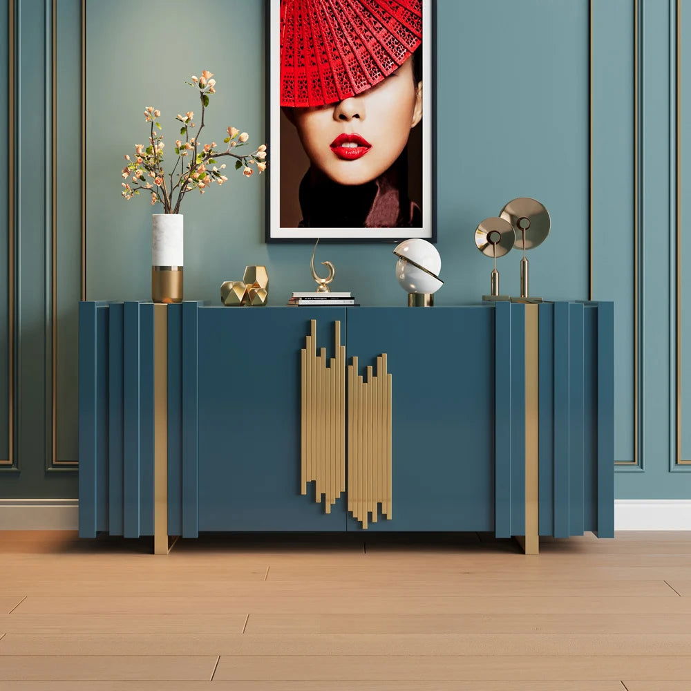 Aurea 1600mm Light Luxury Sideboard Green Rectangular Buffet 2 Doors 2 Shelves in Gold - Homary