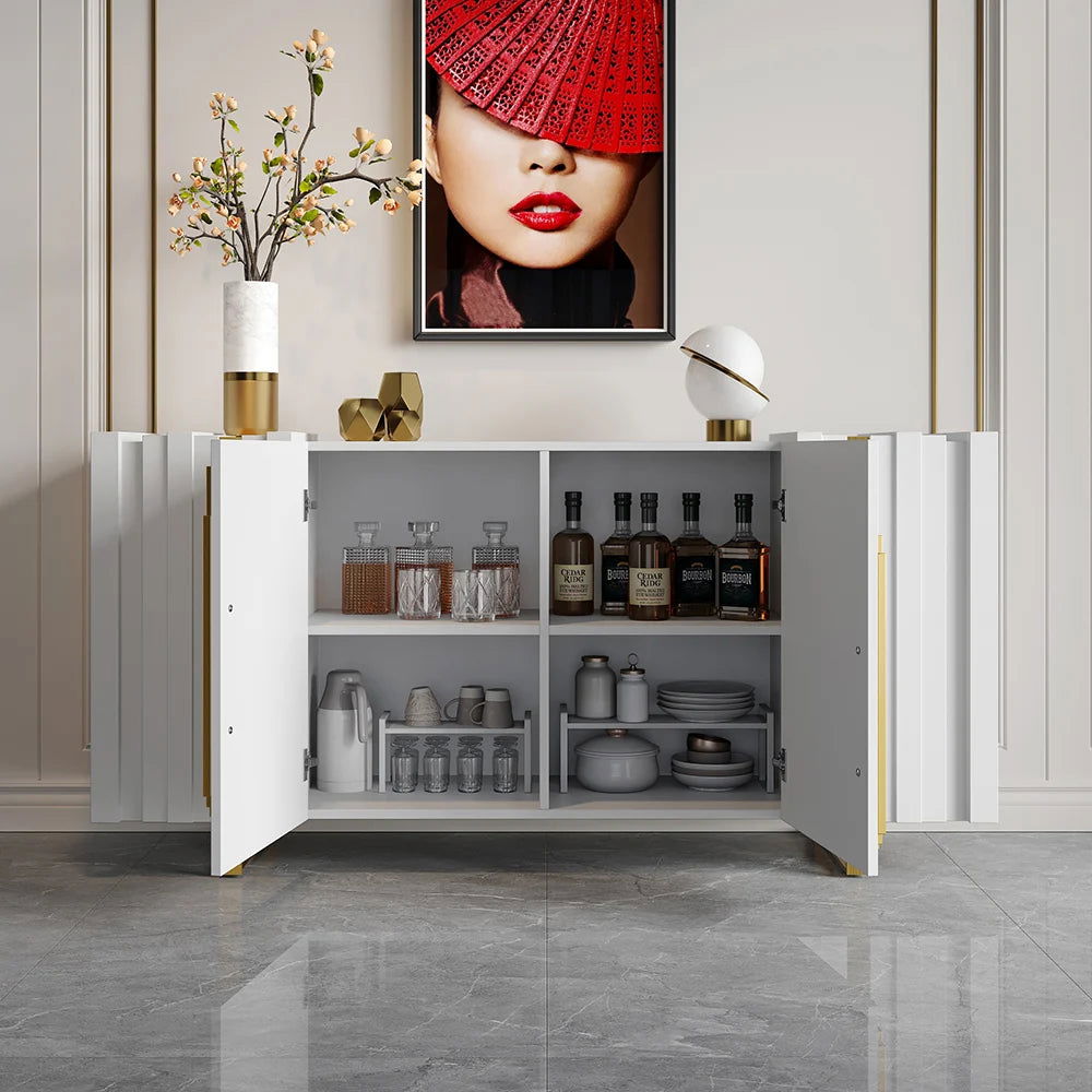 Aurea 1600mm Light Luxury Sideboard White Rectangular Buffet 2 Doors 2 Shelves in Gold - 