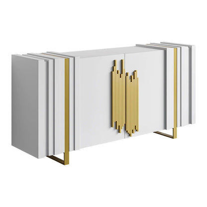 Aurea 1600mm Light Luxury Sideboard White Rectangular Buffet 2 Doors 2 Shelves in Gold - 