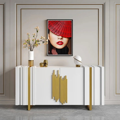 Aurea 1600mm Light Luxury Sideboard White Rectangular Buffet 2 Doors 2 Shelves in Gold - 
