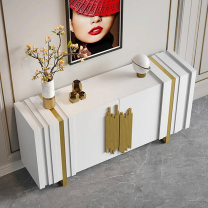Aurea 1600mm Light Luxury Sideboard White Rectangular Buffet 2 Doors 2 Shelves in Gold - 