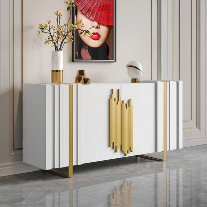 Aurea 1600mm Light Luxury Sideboard White Rectangular Buffet 2 Doors 2 Shelves in Gold - Homary