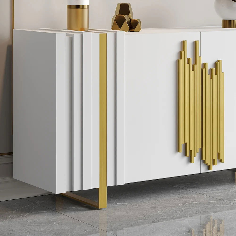 Aurea 1600mm Light Luxury Sideboard White Rectangular Buffet 2 Doors 2 Shelves in Gold - Homary