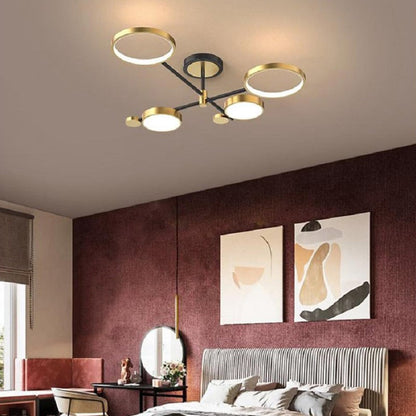 Nordic Style Semi Flush Mount Lighting Gold/Black Ceiling Light Fixture LED Ring - 