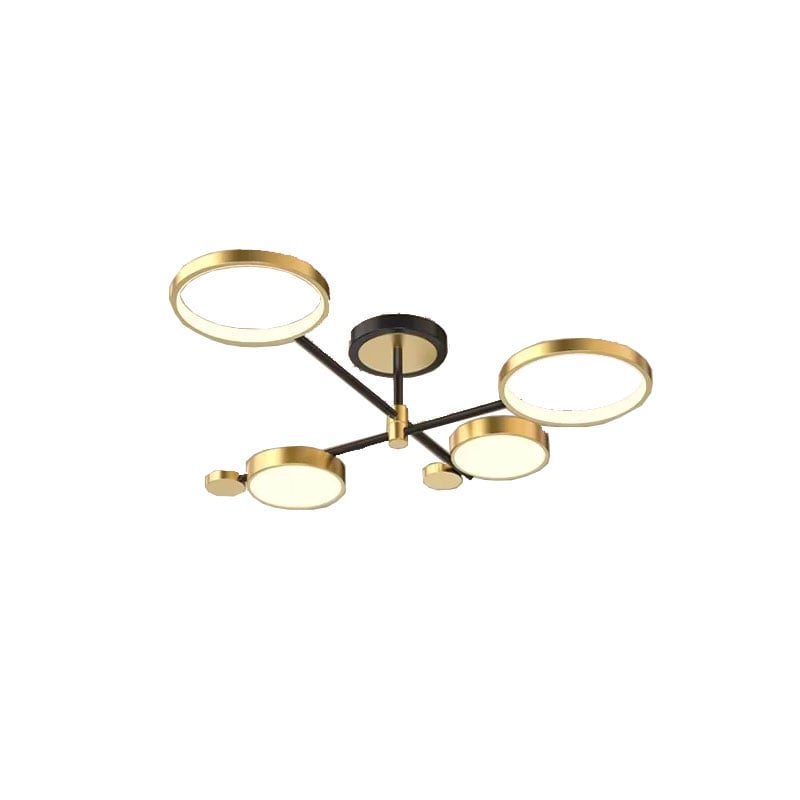 Nordic Style Semi Flush Mount Lighting Gold/Black Ceiling Light Fixture LED Ring - 