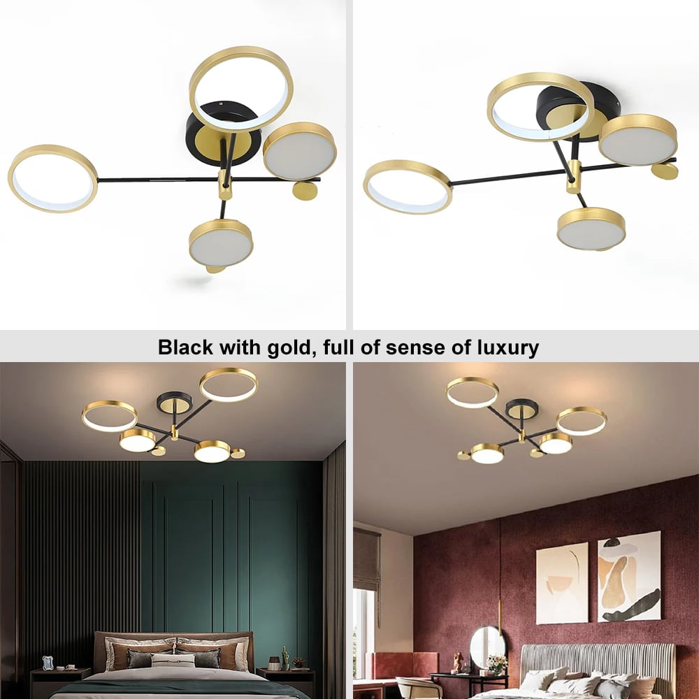 Nordic Style Semi Flush Mount Lighting Gold/Black Ceiling Light Fixture LED Ring - 