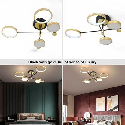 Nordic Style Semi Flush Mount Lighting Gold/Black Ceiling Light Fixture LED Ring - 