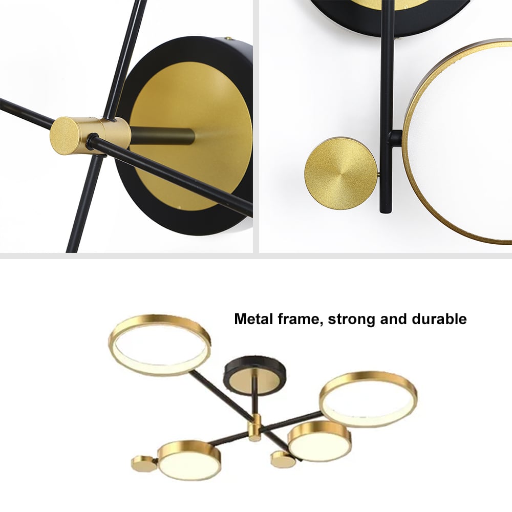 Nordic Style Semi Flush Mount Lighting Gold/Black Ceiling Light Fixture LED Ring - 