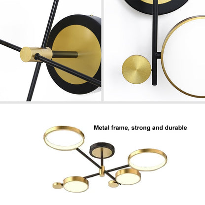Nordic Style Semi Flush Mount Lighting Gold/Black Ceiling Light Fixture LED Ring - 