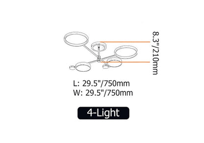 Nordic Style Semi Flush Mount Lighting Gold/Black Ceiling Light Fixture LED Ring - 