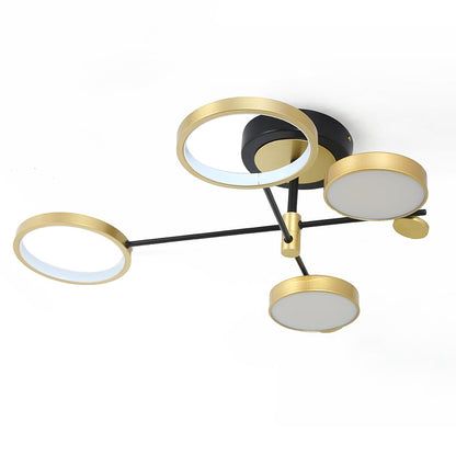 Nordic Style Semi Flush Mount Lighting Gold/Black Ceiling Light Fixture LED Ring - 