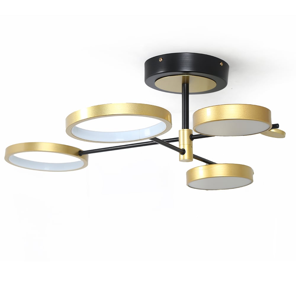 Nordic Style Semi Flush Mount Lighting Gold/Black Ceiling Light Fixture LED Ring - 