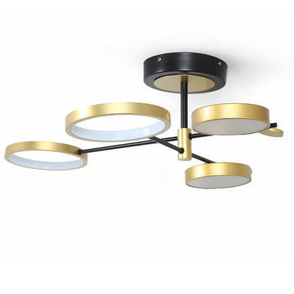 Nordic Style Semi Flush Mount Lighting Gold/Black Ceiling Light Fixture LED Ring - 