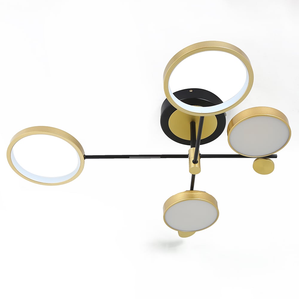 Nordic Style Semi Flush Mount Lighting Gold/Black Ceiling Light Fixture LED Ring - 