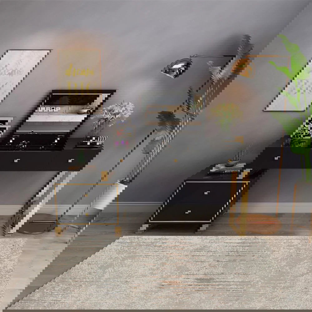 Black Corner Dressing Table Extendable Makeup Vanity Table with Flip Top Mirror - Homary