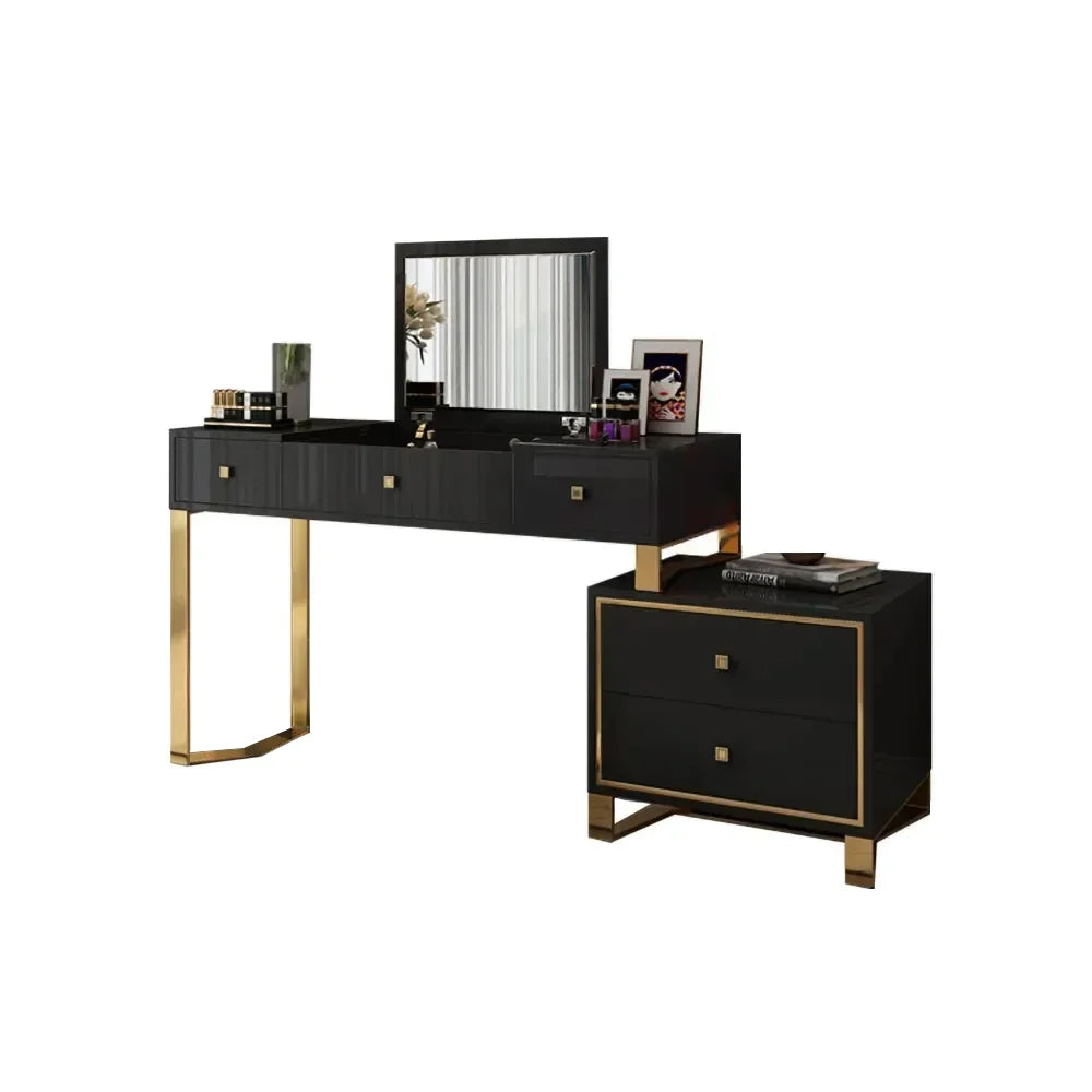 Black Corner Dressing Table Extendable Makeup Vanity Table with Flip Top Mirror - Homary
