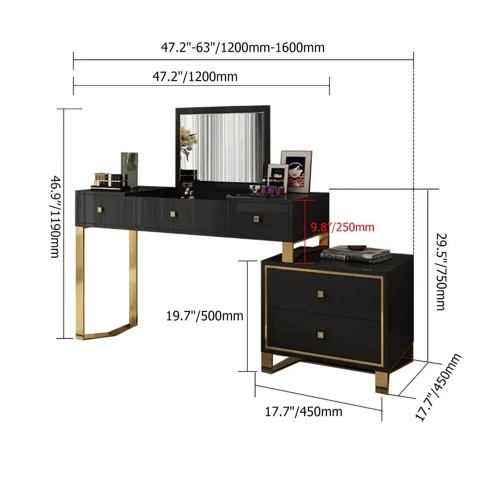 Black Corner Dressing Table Extendable Makeup Vanity Table with Flip Top Mirror - Homary