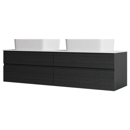 Black Floating Bathroom Vanity Set with Faux Marble Top & Ceramic Countertop Basin - 