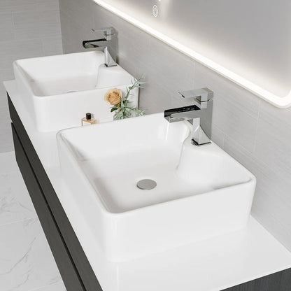 Black Floating Bathroom Vanity Set with Faux Marble Top & Ceramic Countertop Basin - 