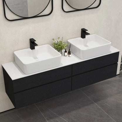 Black Floating Bathroom Vanity Set with Faux Marble Top & Ceramic Countertop Basin - Homary