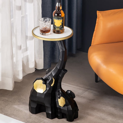 Black & Gold End Table with Tray Top Decor Elephant Shape Side Table - 