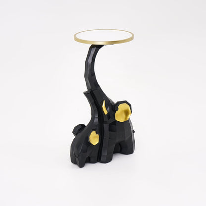 Black & Gold End Table with Tray Top Decor Elephant Shape Side Table - 