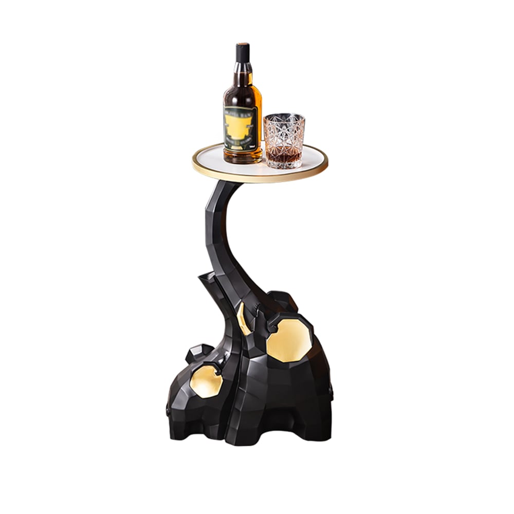 Black & Gold End Table with Tray Top Decor Elephant Shape Side Table - 