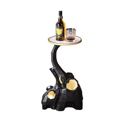 Black & Gold End Table with Tray Top Decor Elephant Shape Side Table - 
