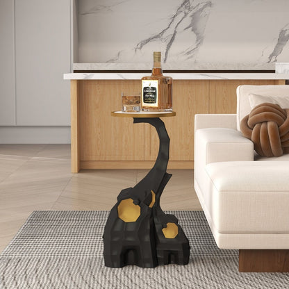 Black & Gold End Table with Tray Top Decor Elephant Shape Side Table - 