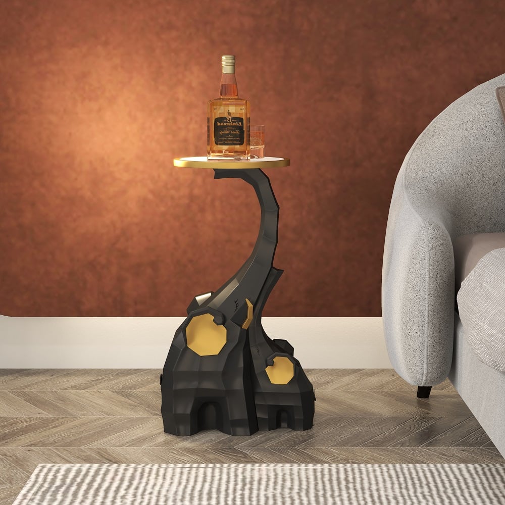 Black & Gold End Table with Tray Top Decor Elephant Shape Side Table - Homary