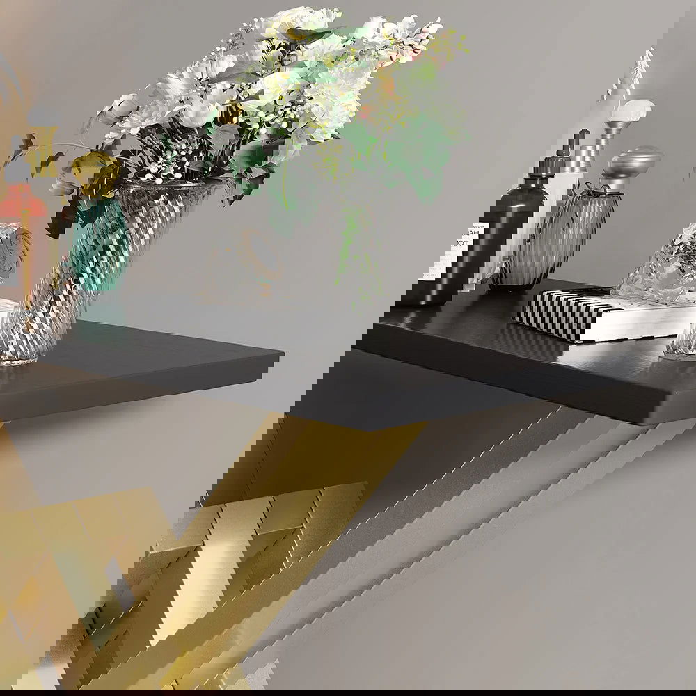 Black & Gold Narrow Console Table Accent Table For Hallway X Base Metal in Small - 